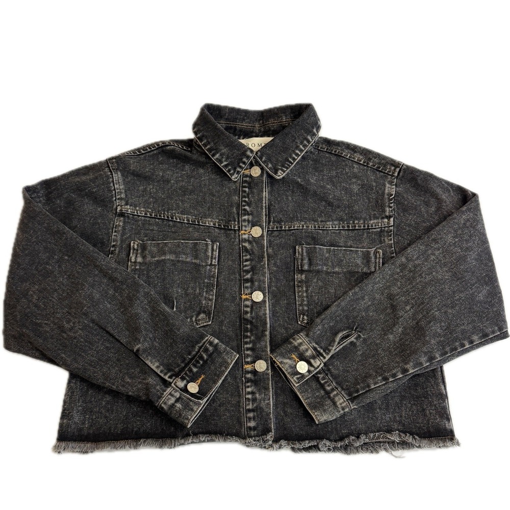 Promesa Jacket Womens Small Black Denim Acid Wash Grunge Raw Hem NJC0893 - Picture 2 of 9